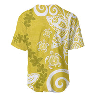 Polynesia Baseball Jersey Yellow Tribal Turtle Floral Pattern LT05 - Polynesian Pride