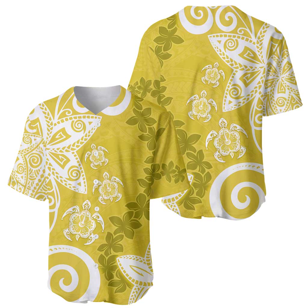 Polynesia Baseball Jersey Yellow Tribal Turtle Floral Pattern LT05 - Polynesian Pride