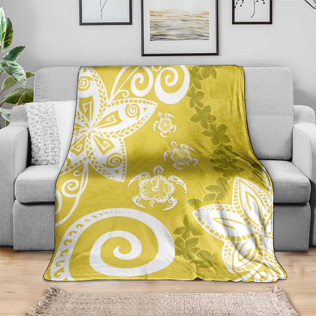 Polynesia Blanket Yellow Tribal Turtle Floral Pattern