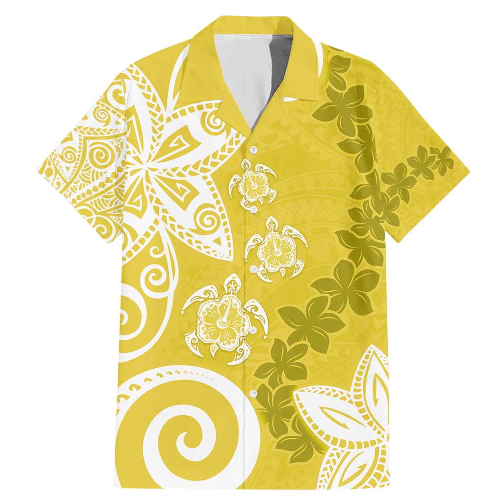 Polynesia Family Matching Mermaid Dress and Hawaiian Shirt Yellow Tribal Turtle Floral Pattern