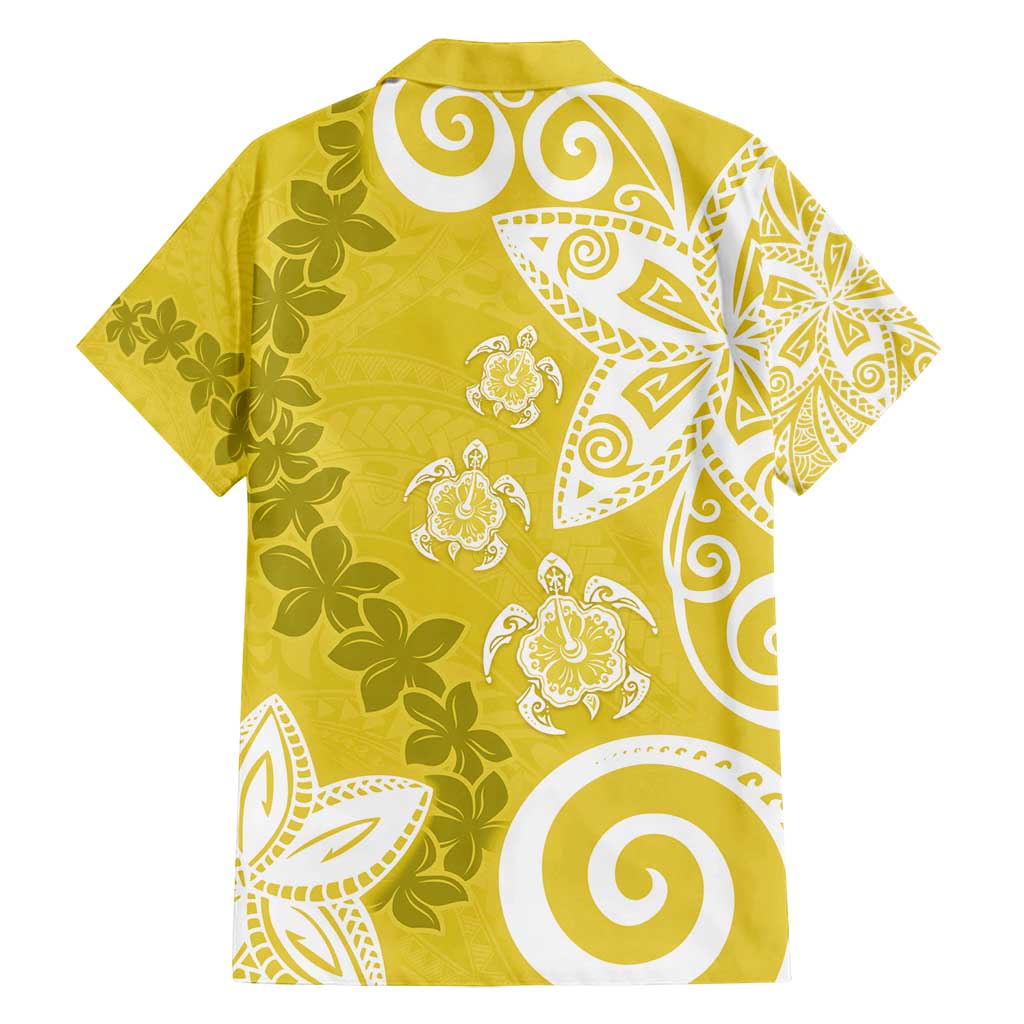 Polynesia Family Matching Off Shoulder Short Dress and Hawaiian Shirt Yellow Tribal Turtle Floral Pattern