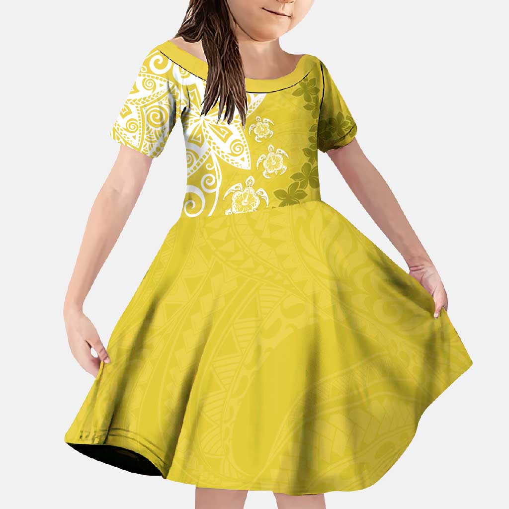 Polynesia Family Matching Tank Maxi Dress and Hawaiian Shirt Yellow Tribal Turtle Floral Pattern LT05 Daughter's Dress Yellow - Polynesian Pride