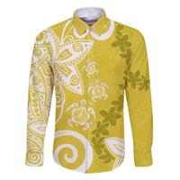 Polynesia Family Matching Tank Maxi Dress and Hawaiian Shirt Yellow Tribal Turtle Floral Pattern LT05 Dad's Shirt - Long Sleeve Yellow - Polynesian Pride