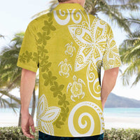 Polynesia Hawaiian Shirt Yellow Tribal Turtle Floral Pattern