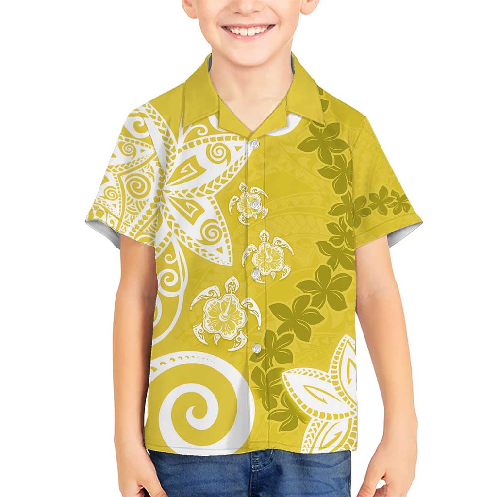 Polynesia Kid Hawaiian Shirt Yellow Tribal Turtle Floral Pattern LT05 Kid Yellow - Polynesian Pride
