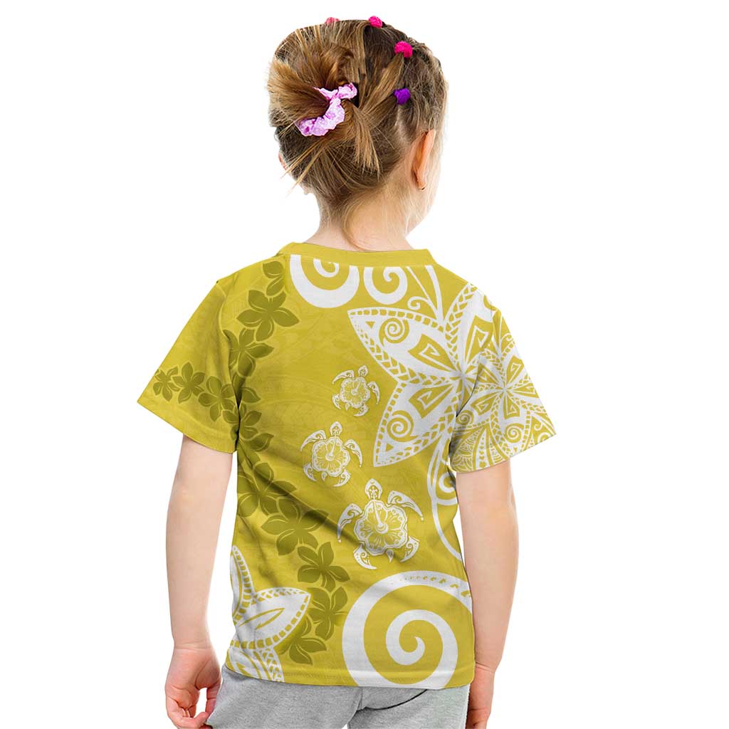 Polynesia Kid T Shirt Yellow Tribal Turtle Floral Pattern