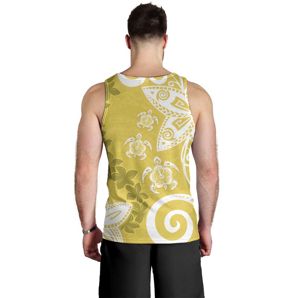 Polynesia Men Tank Top Yellow Tribal Turtle Floral Pattern