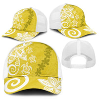Polynesia Mesh Trucker Cap Yellow Tribal Turtle Floral Pattern - Polynesian Pride