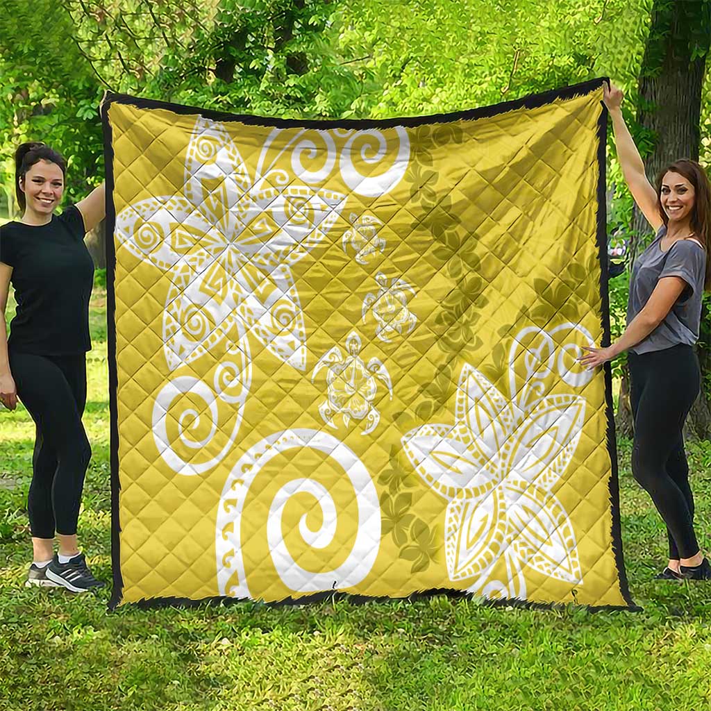 Polynesia Quilt Yellow Tribal Turtle Floral Pattern