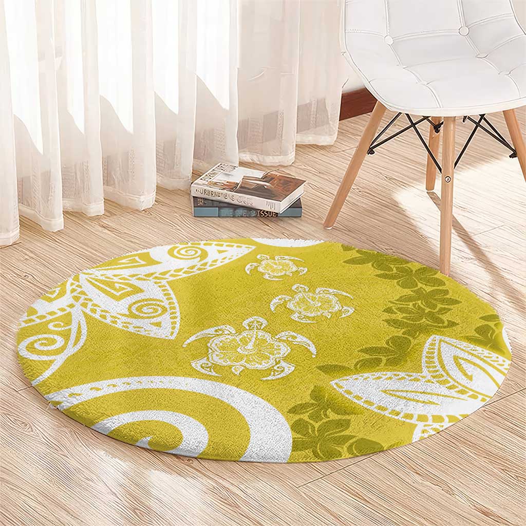Polynesia Round Carpet Yellow Tribal Turtle Floral Pattern LT05 - Polynesian Pride