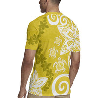 Polynesia Rugby Jersey Yellow Tribal Turtle Floral Pattern