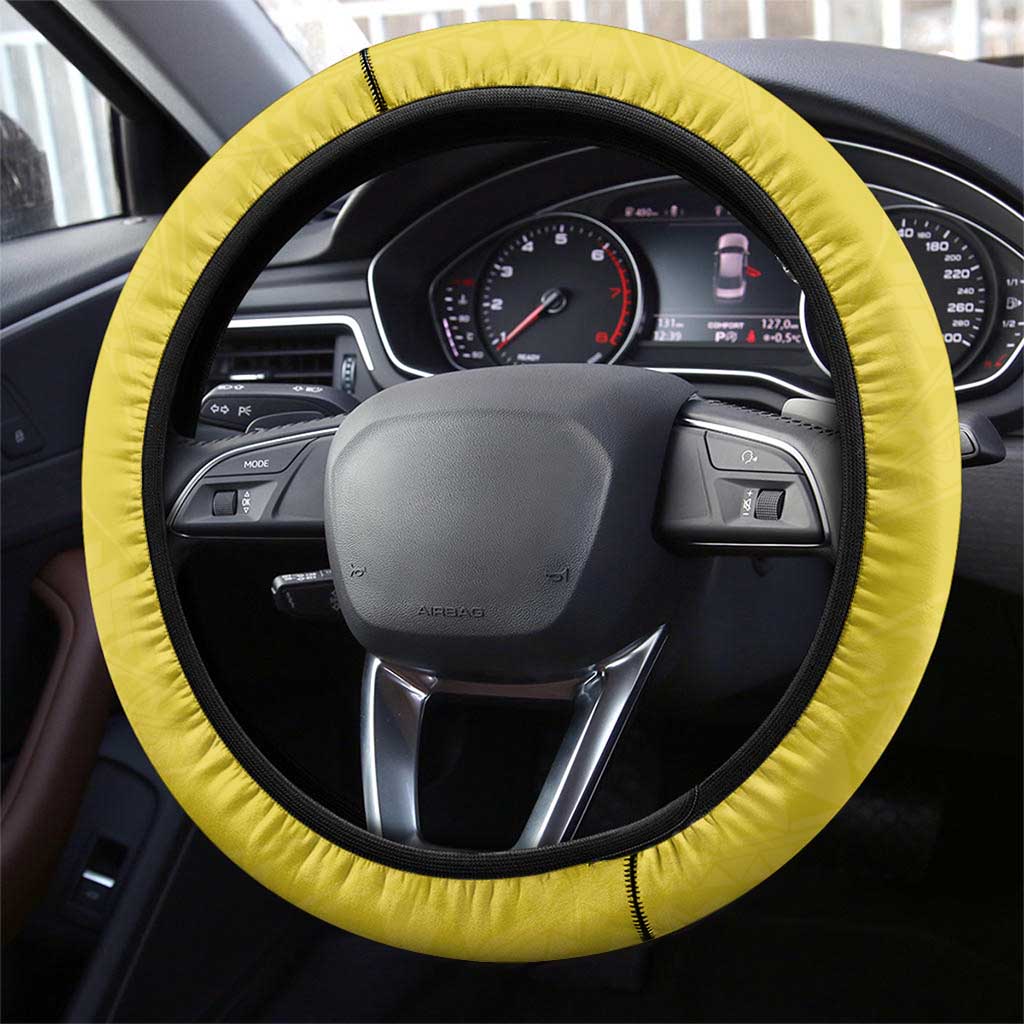 Polynesia Steering Wheel Cover Yellow Tribal Turtle Floral Pattern LT05 - Polynesian Pride