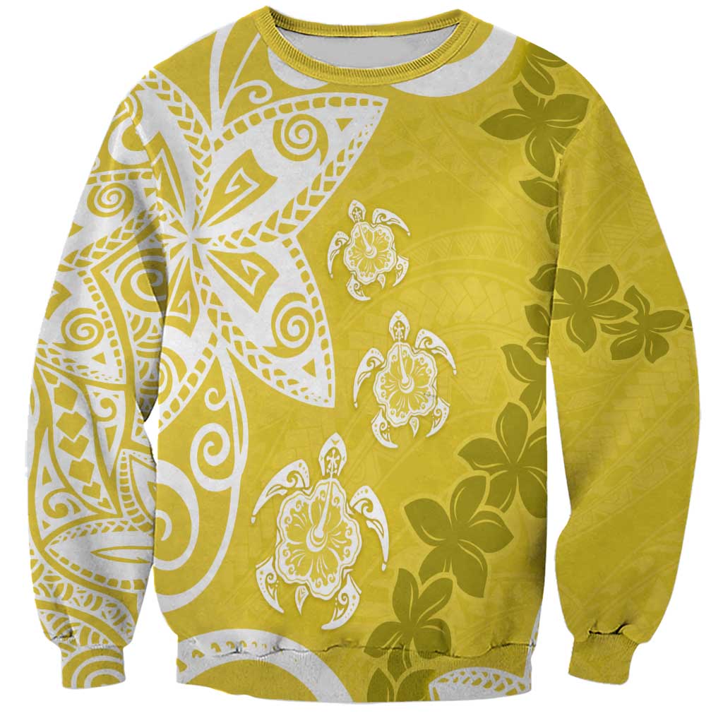 Polynesia Sweatshirt Yellow Tribal Turtle Floral Pattern