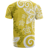 Polynesia T Shirt Yellow Tribal Turtle Floral Pattern