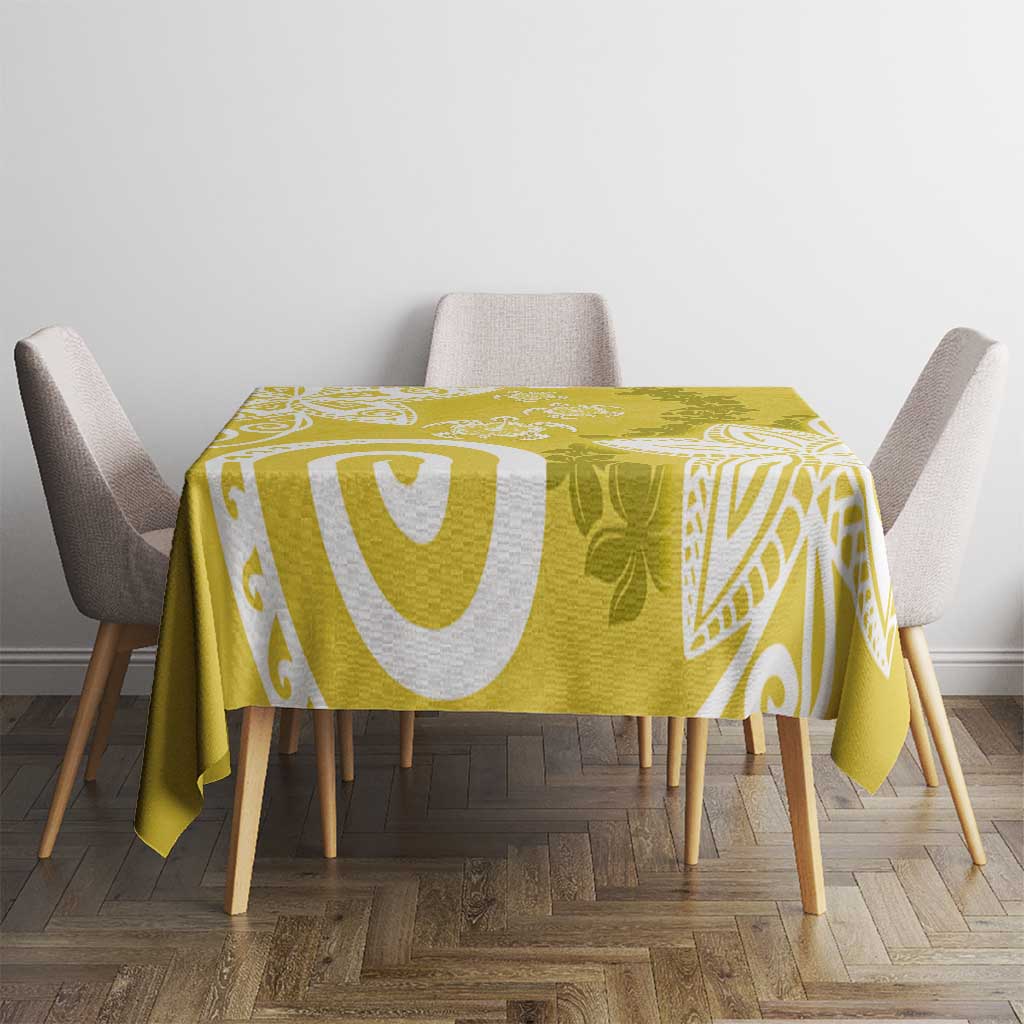 Polynesia Tablecloth Yellow Tribal Turtle Floral Pattern