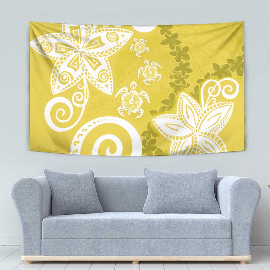 Polynesia Tapestry Yellow Tribal Turtle Floral Pattern