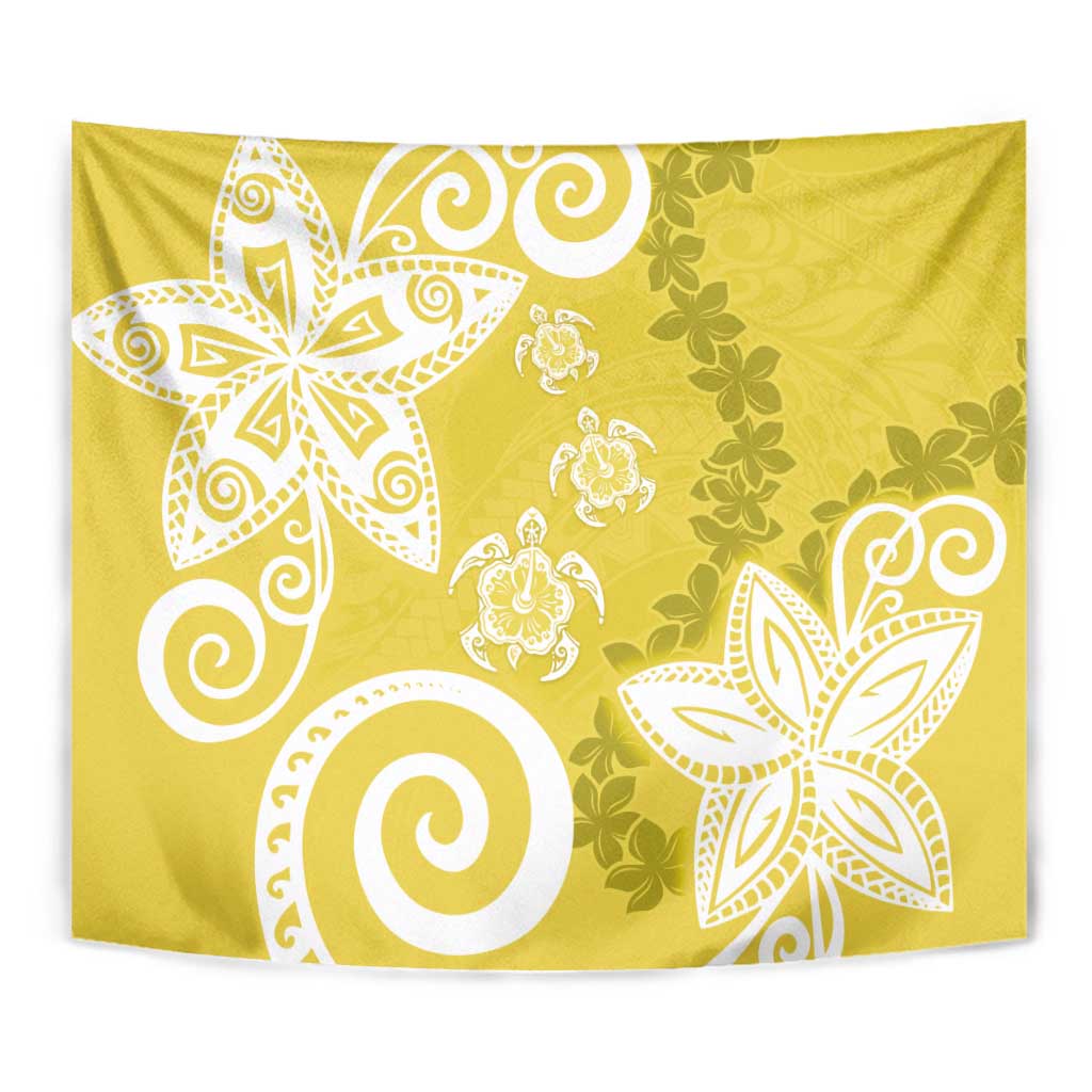 Polynesia Tapestry Yellow Tribal Turtle Floral Pattern