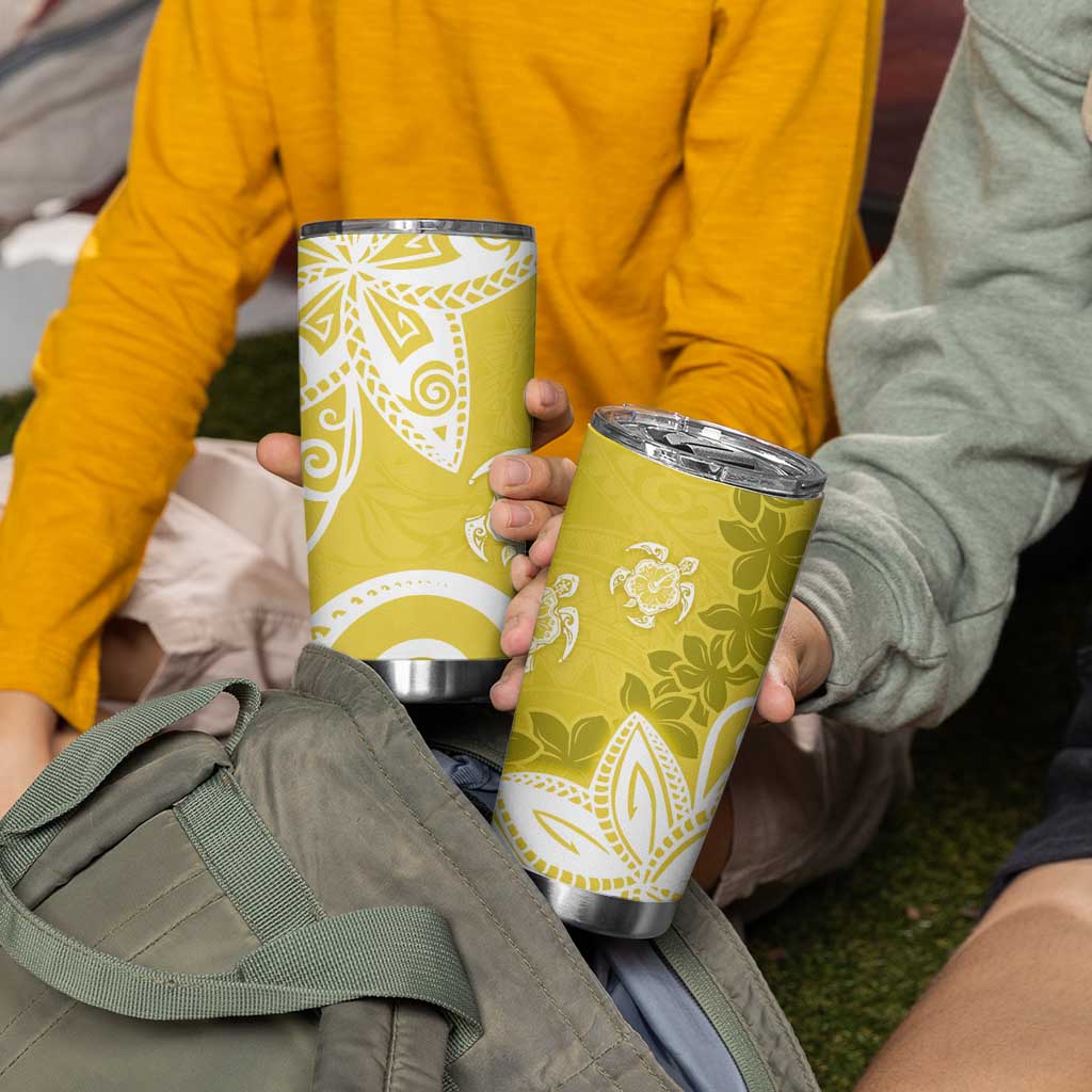 Polynesia Tumbler Cup Yellow Tribal Turtle Floral Pattern