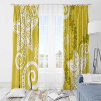 Polynesia Window Curtain Yellow Tribal Turtle Floral Pattern