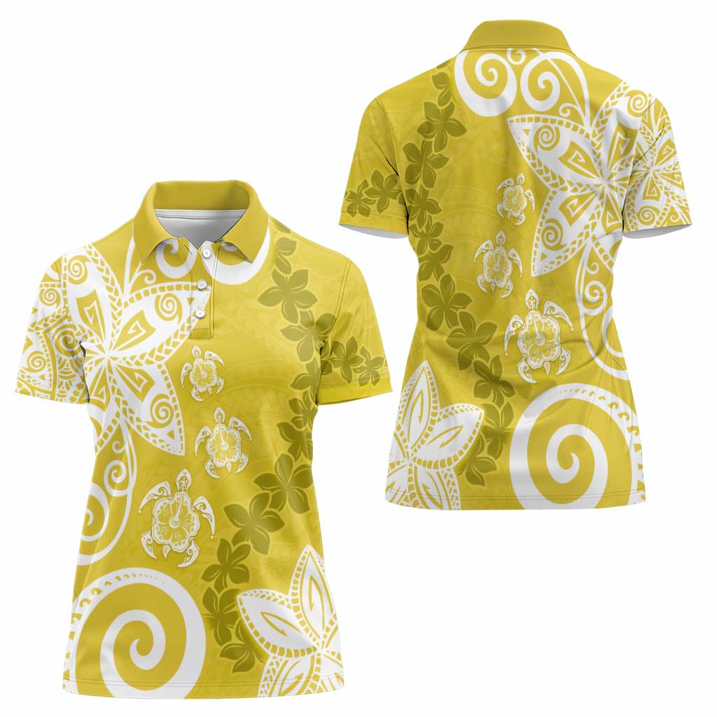 Polynesia Women Polo Shirt Yellow Tribal Turtle Floral Pattern