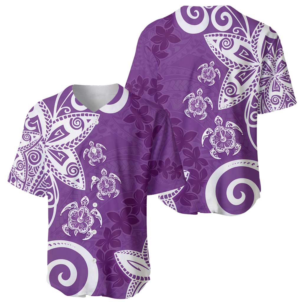 Polynesia Baseball Jersey Purple Tribal Turtle Floral Pattern LT05 - Polynesian Pride