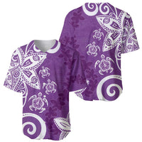 Polynesia Baseball Jersey Purple Tribal Turtle Floral Pattern LT05 - Polynesian Pride