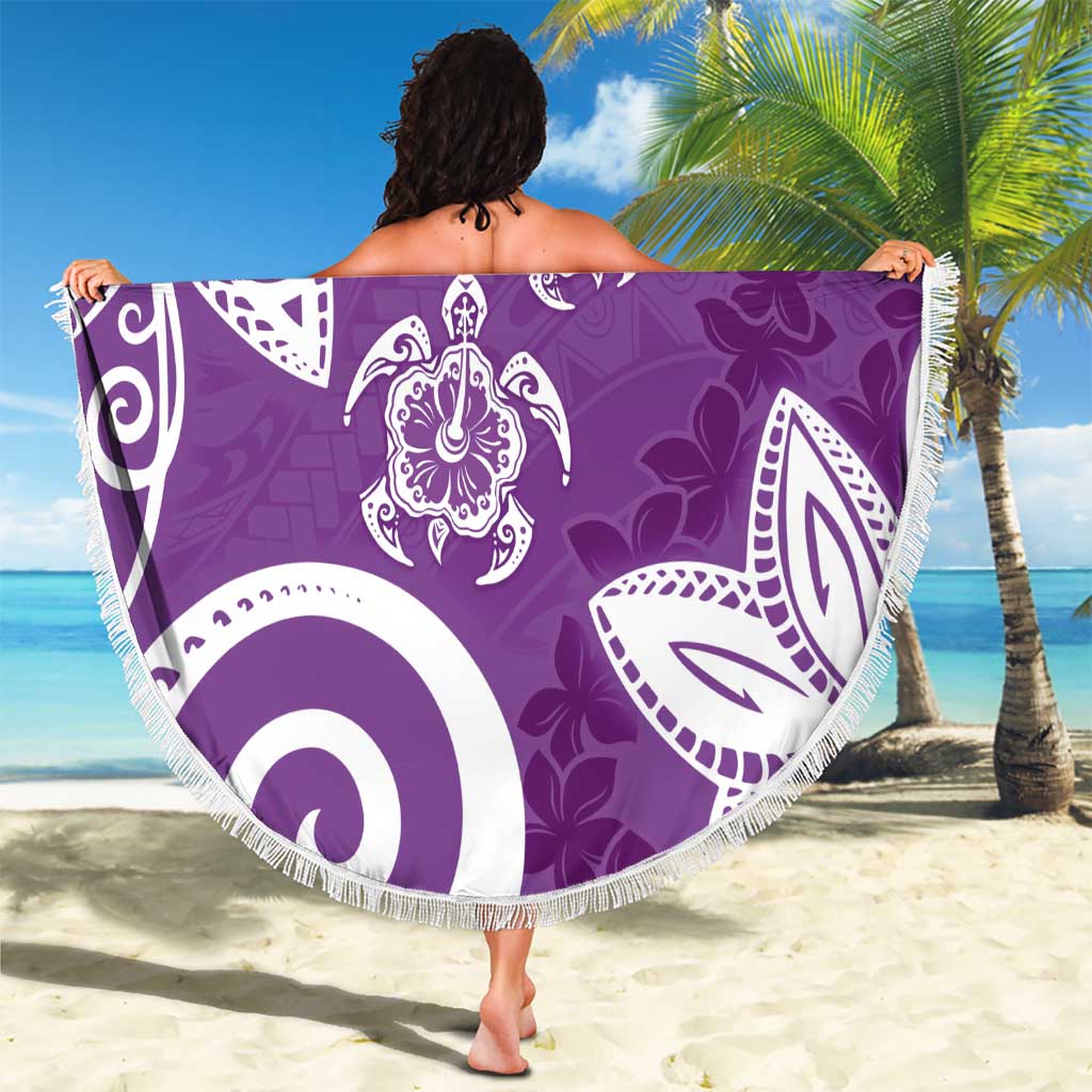 Polynesia Beach Blanket Purple Tribal Turtle Floral Pattern