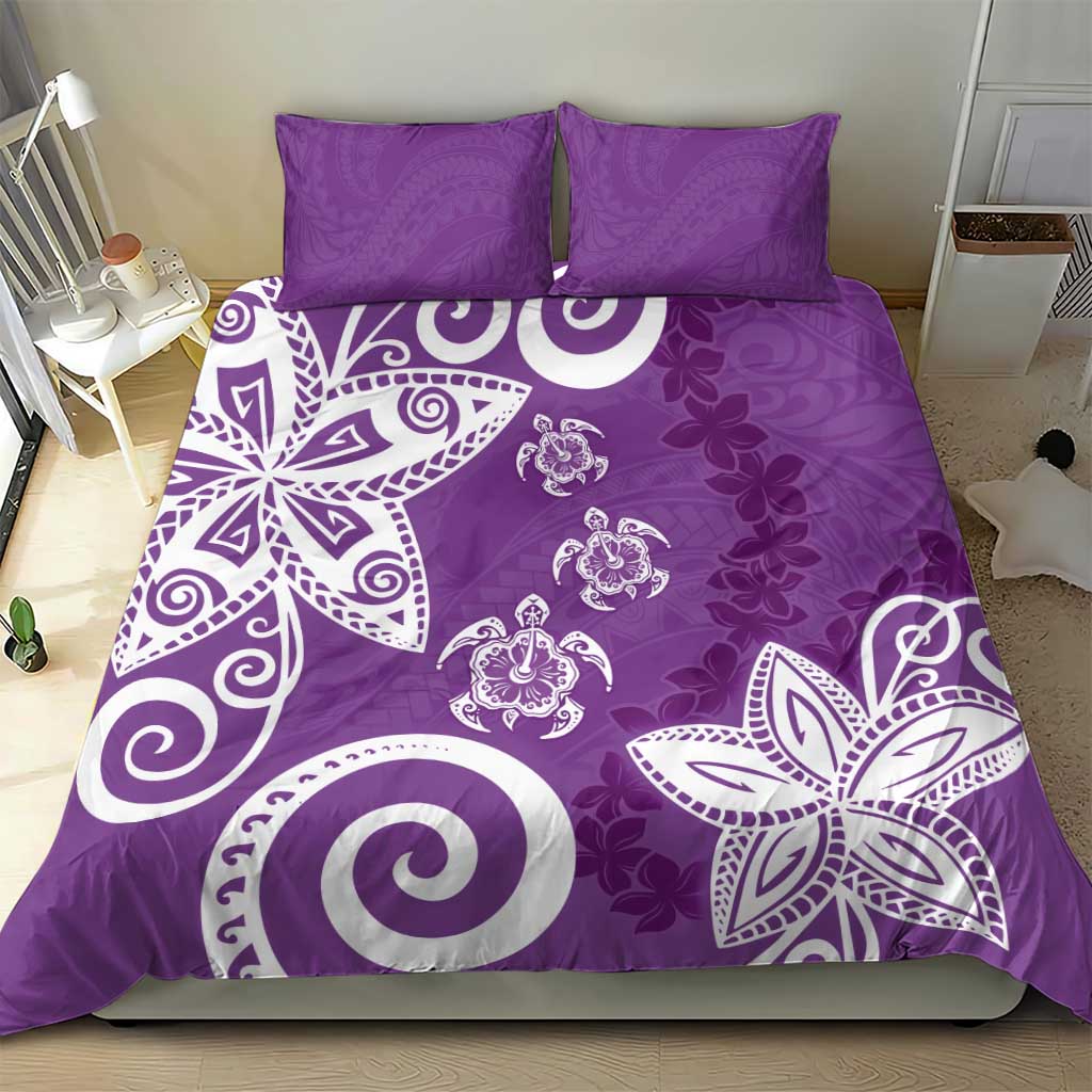 Polynesia Bedding Set Purple Tribal Turtle Floral Pattern