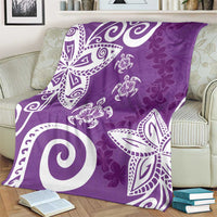 Polynesia Blanket Purple Tribal Turtle Floral Pattern