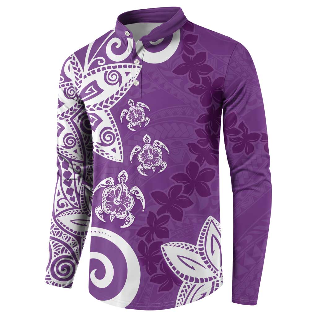 Polynesia Button Sweatshirt Purple Tribal Turtle Floral Pattern LT05 - Polynesian Pride