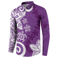 Polynesia Button Sweatshirt Purple Tribal Turtle Floral Pattern LT05 - Polynesian Pride