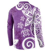 Polynesia Button Sweatshirt Purple Tribal Turtle Floral Pattern LT05 - Polynesian Pride