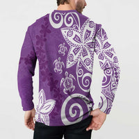 Polynesia Button Sweatshirt Purple Tribal Turtle Floral Pattern LT05 - Polynesian Pride