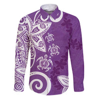 Polynesia Family Matching Mermaid Dress and Hawaiian Shirt Purple Tribal Turtle Floral Pattern