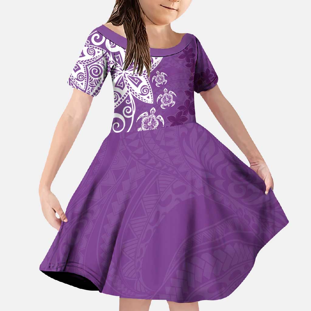 Polynesia Family Matching Tank Maxi Dress and Hawaiian Shirt Purple Tribal Turtle Floral Pattern LT05 Daughter's Dress Purple - Polynesian Pride