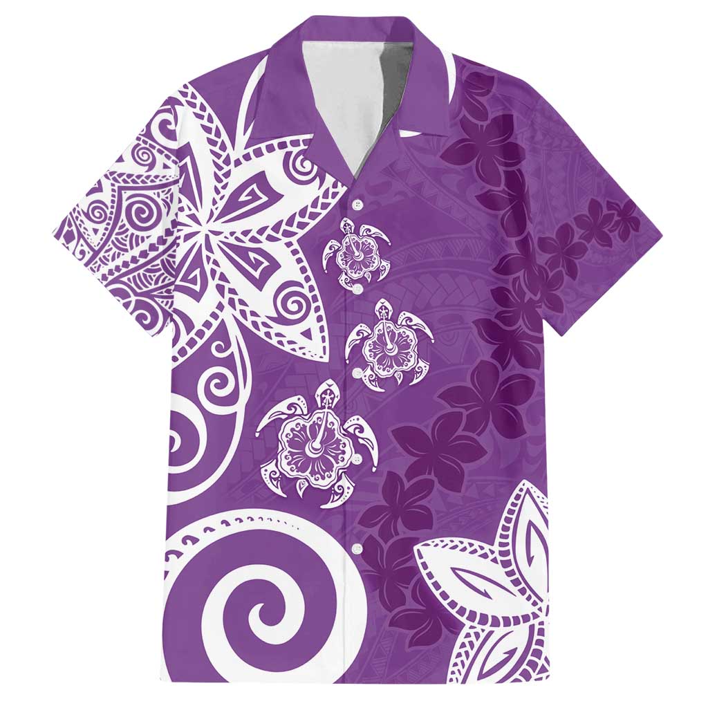Polynesia Family Matching Tank Maxi Dress and Hawaiian Shirt Purple Tribal Turtle Floral Pattern LT05 Dad's Shirt - Short Sleeve Purple - Polynesian Pride