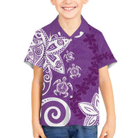 Polynesia Family Matching Tank Maxi Dress and Hawaiian Shirt Purple Tribal Turtle Floral Pattern LT05 Son's Shirt Purple - Polynesian Pride