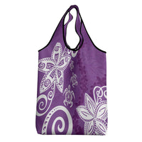 Polynesia Grocery Bag Purple Tribal Turtle Floral Pattern