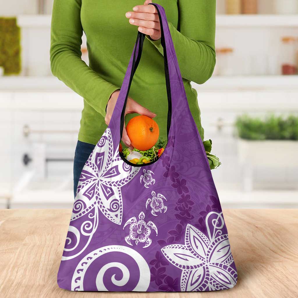 Polynesia Grocery Bag Purple Tribal Turtle Floral Pattern
