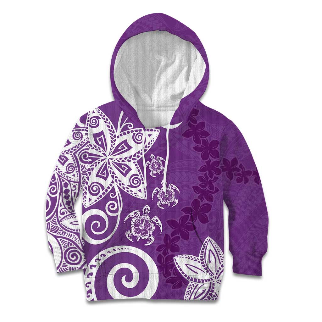 Polynesia Kid Hoodie Purple Tribal Turtle Floral Pattern