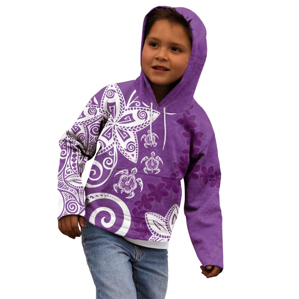 Polynesia Kid Hoodie Purple Tribal Turtle Floral Pattern