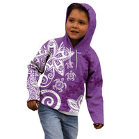 Polynesia Kid Hoodie Purple Tribal Turtle Floral Pattern