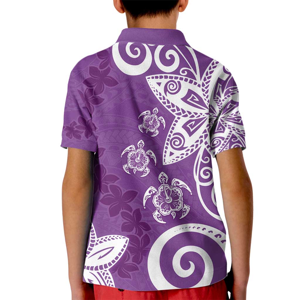 Polynesia Kid Polo Shirt Purple Tribal Turtle Floral Pattern
