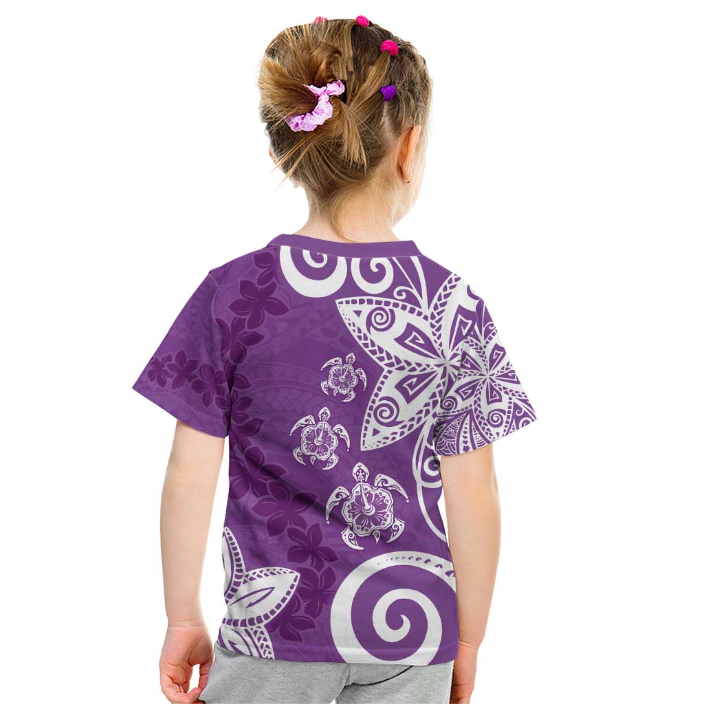 Polynesia Kid T Shirt Purple Tribal Turtle Floral Pattern