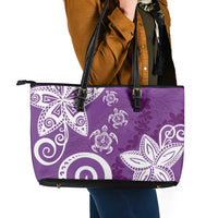 Polynesia Leather Tote Bag Purple Tribal Turtle Floral Pattern
