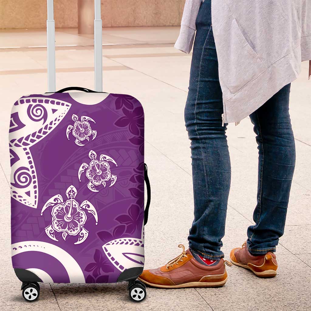 Polynesia Luggage Cover Purple Tribal Turtle Floral Pattern