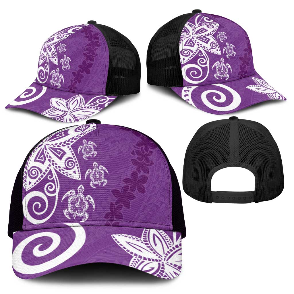 Polynesia Mesh Trucker Cap Purple Tribal Turtle Floral Pattern - Polynesian Pride