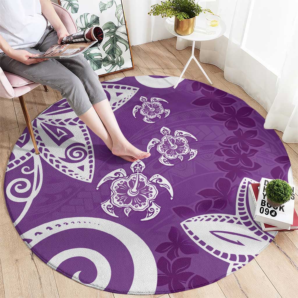 Polynesia Round Carpet Purple Tribal Turtle Floral Pattern LT05 - Polynesian Pride
