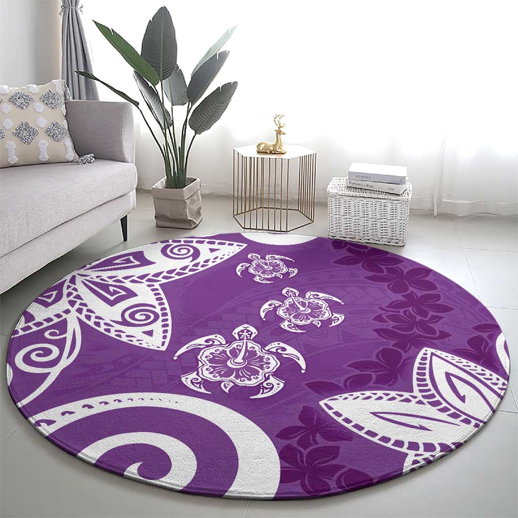 Polynesia Round Carpet Purple Tribal Turtle Floral Pattern LT05 - Polynesian Pride