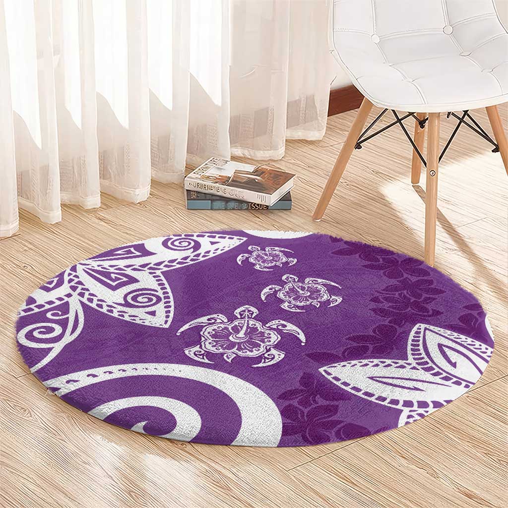 Polynesia Round Carpet Purple Tribal Turtle Floral Pattern LT05 - Polynesian Pride